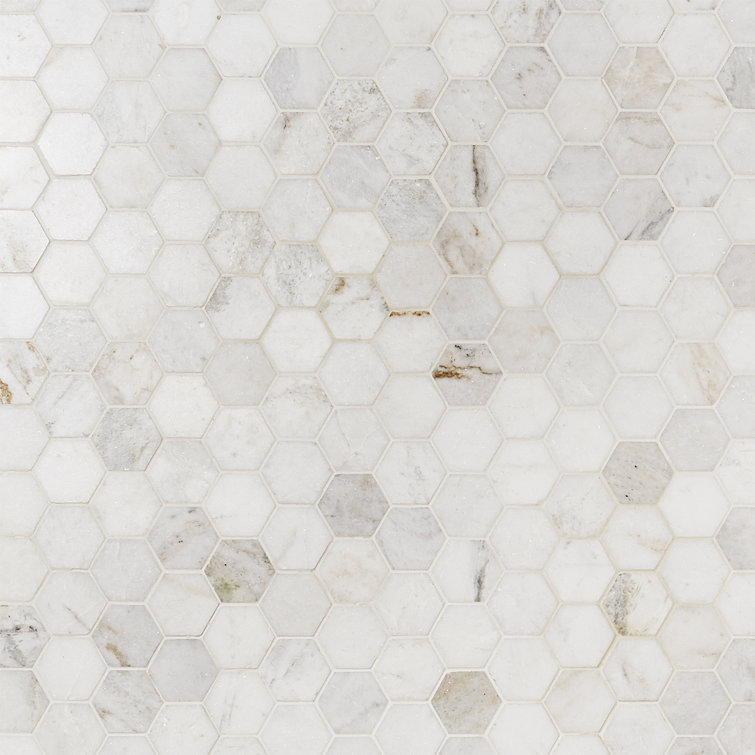 Frost White Polished Marble Hexagon Mosaic Tile 12" x 12"