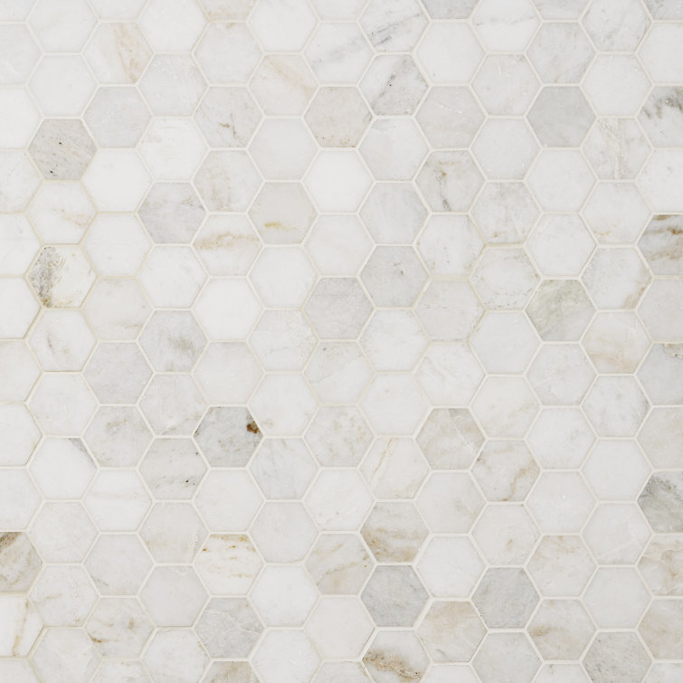Frost White Polished Marble Hexagon Mosaic Tile 12" x 12"