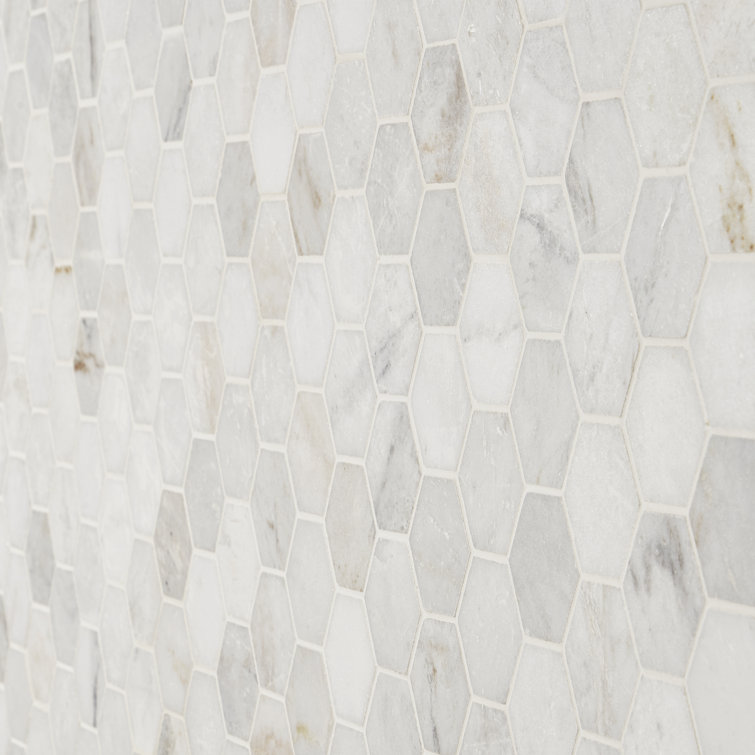 Frost White Polished Marble Hexagon Mosaic Tile 12" x 12"