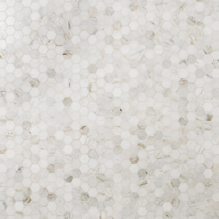 Frost White Polished Marble Hexagon Mosaic Tile 12" x 12"