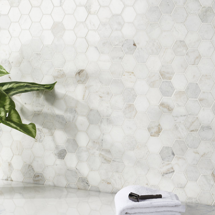 Frost White Polished Marble Hexagon Mosaic Tile 12" x 12"