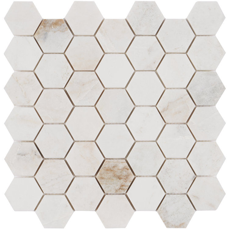 Frost White Polished Marble Hexagon Mosaic Tile 12" x 12"