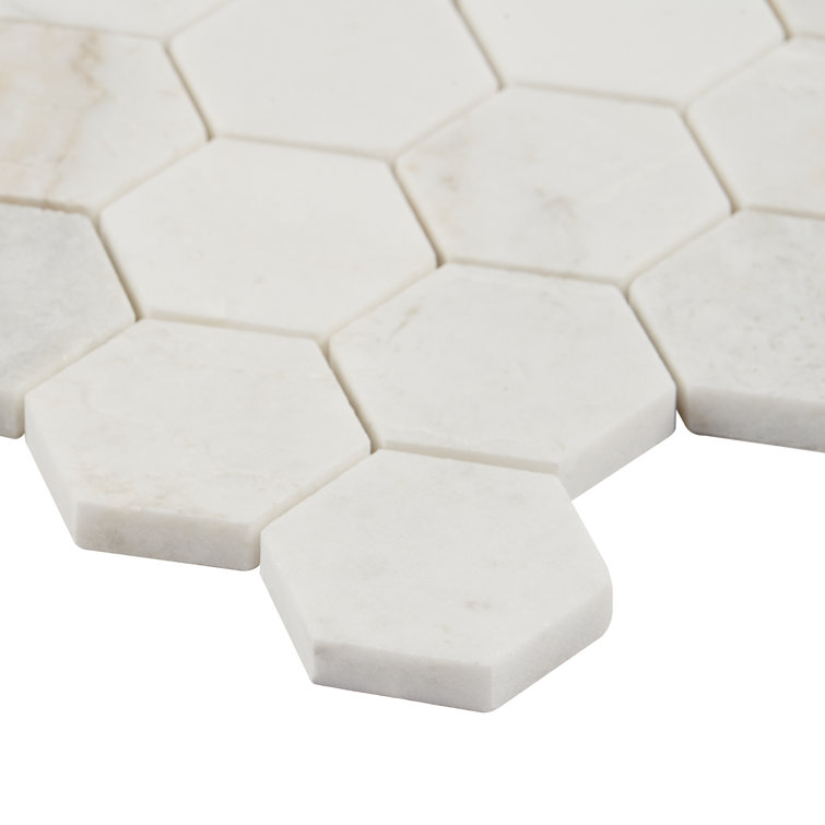 Frost White Polished Marble Hexagon Mosaic Tile 12" x 12"