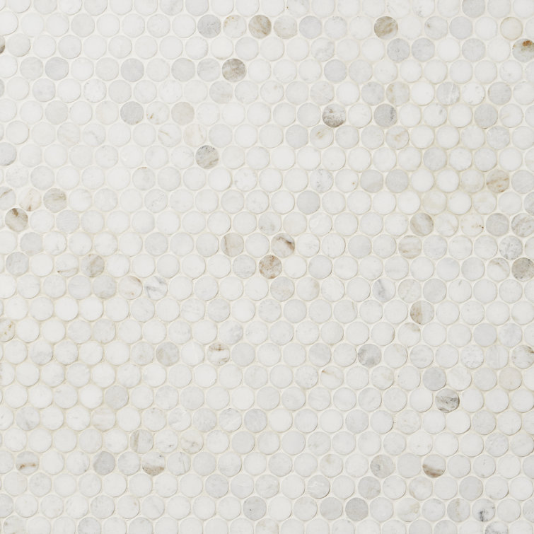 Polar White Penny Round Polished Marble Mosaic Tile