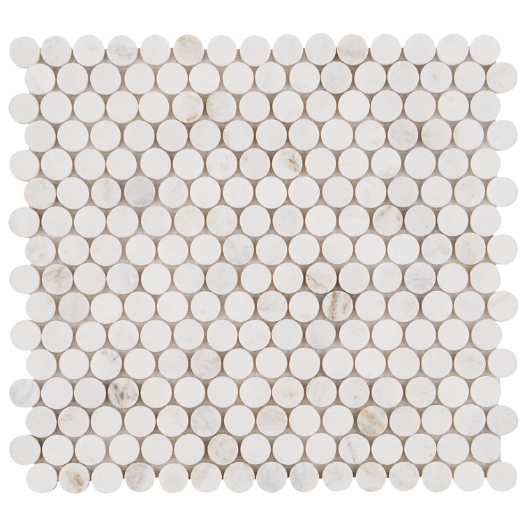 Polar White Penny Round Polished Marble Mosaic Tile
