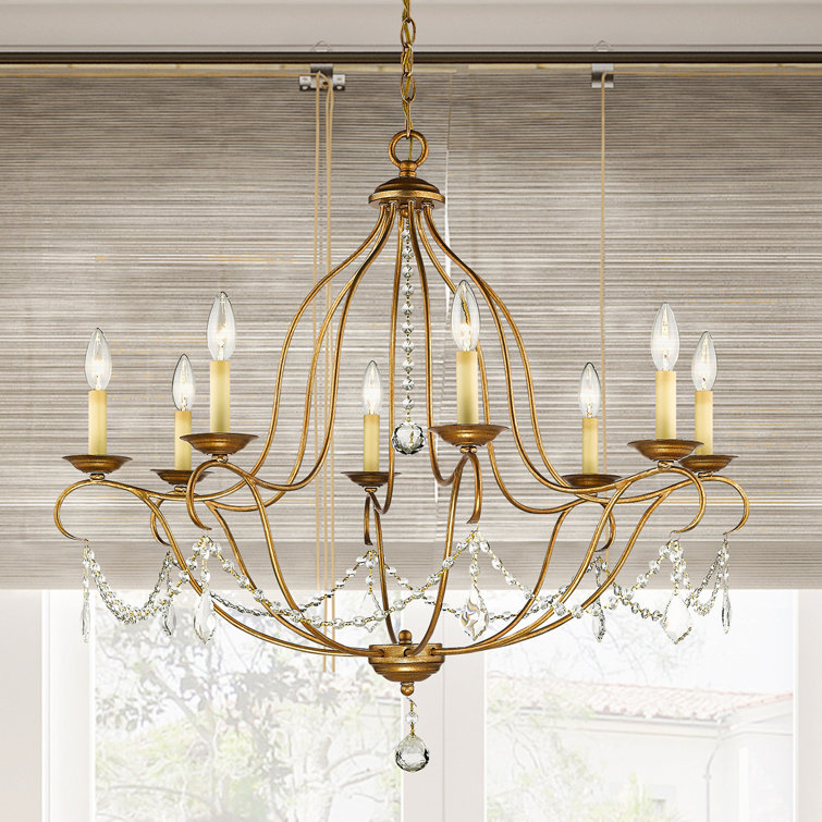 Mini Chesterfield 8-Light Antique Gold Leaf Candle Chandelier