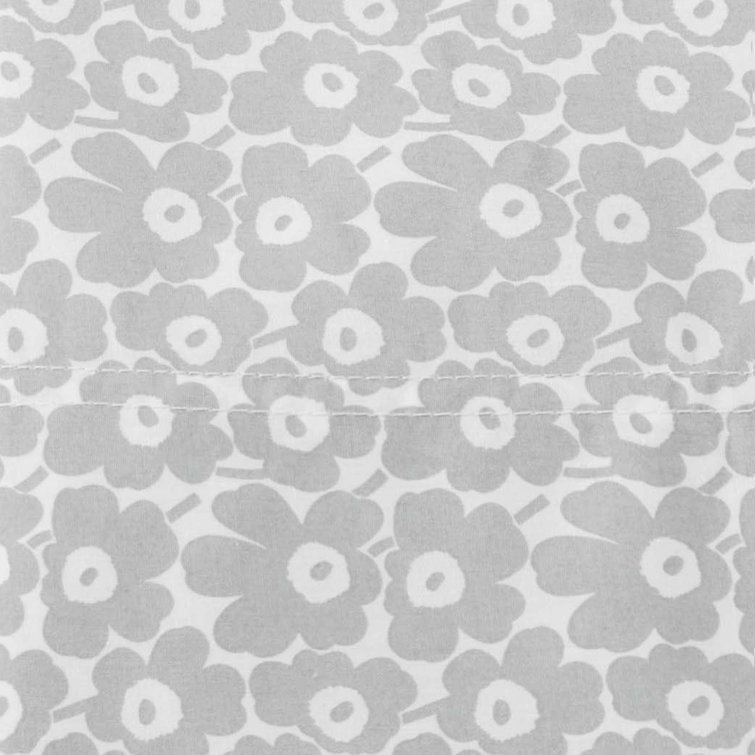 Gray Floral Cotton Percale Queen Sheet Set