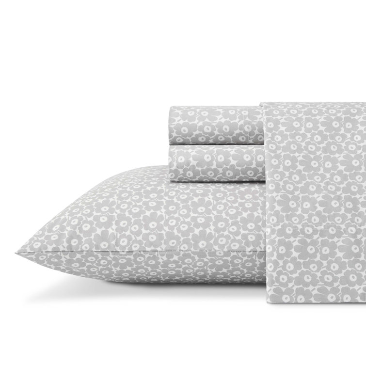 Gray Floral Cotton Percale Queen Sheet Set