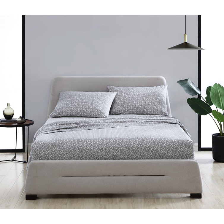 Gray Floral Cotton Percale Queen Sheet Set