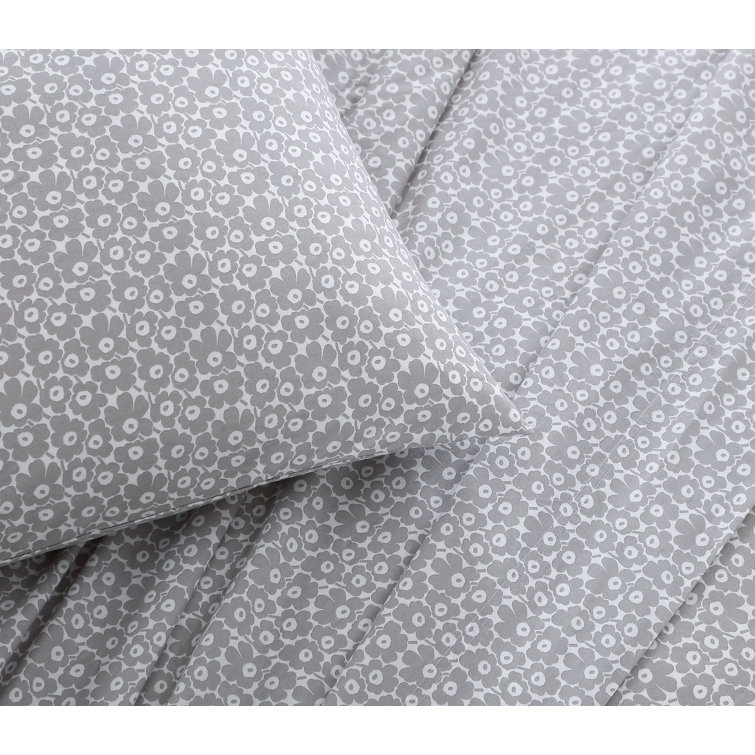 Gray Floral Cotton Percale Queen Sheet Set