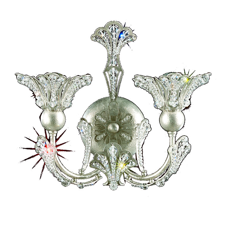 Antique Silver Crystal Two-Light Wall Sconce