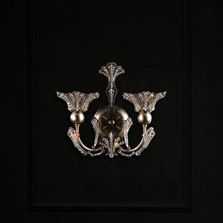 Antique Silver Crystal Two-Light Wall Sconce
