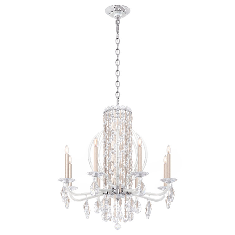 Antique Silver 8-Light Crystal Candle Chandelier