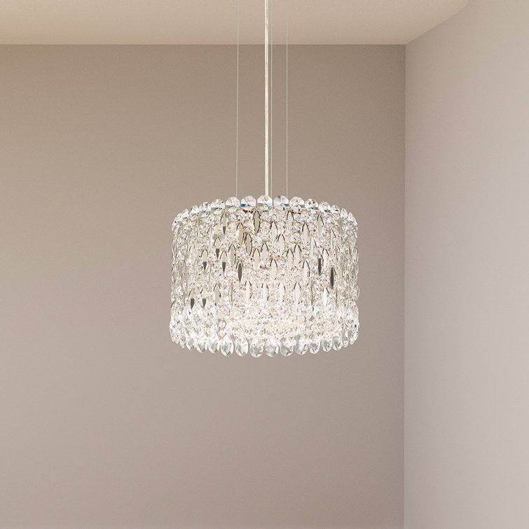 Elegant Mini Drum 8-Light Chandelier in Antique Silver with Clear Crystals