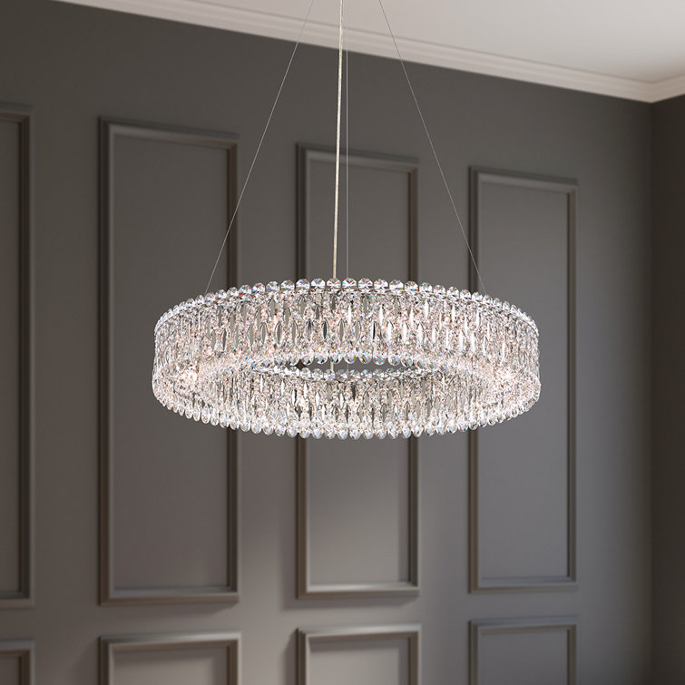 Sarella 18-Light Stainless Steel Drum Chandelier with Clear Heritage Crystals