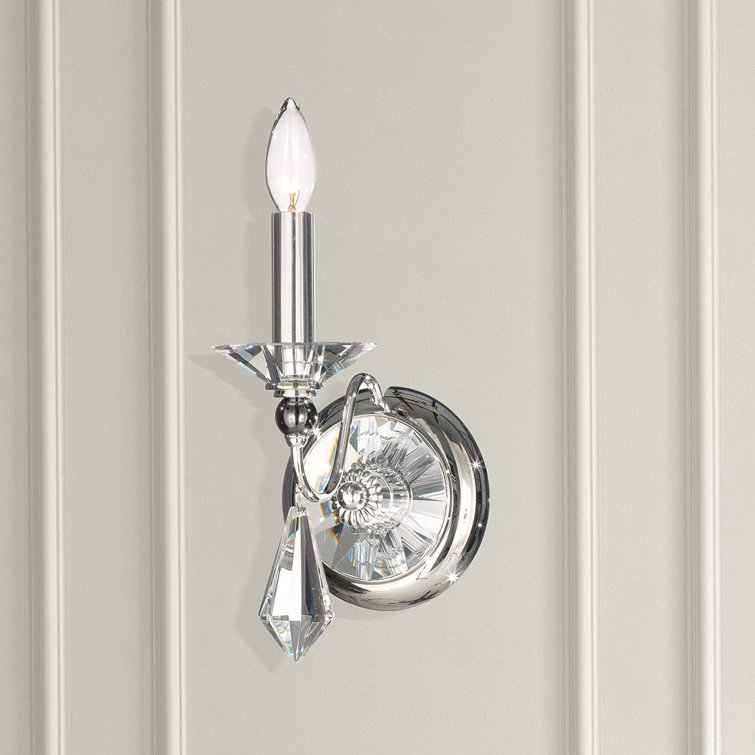Elegant Polished Silver 1-Light Dimmable Sconce with Optic Crystal