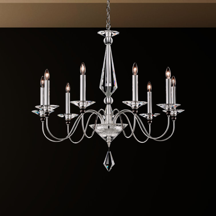 Elegant Optic Clear Crystal 9-Light Polished Silver Chandelier