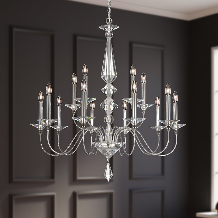 Elegant Optic Clear Crystal 15-Light Polished Silver Chandelier