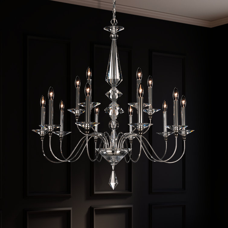 Elegant Optic Clear Crystal 15-Light Polished Silver Chandelier