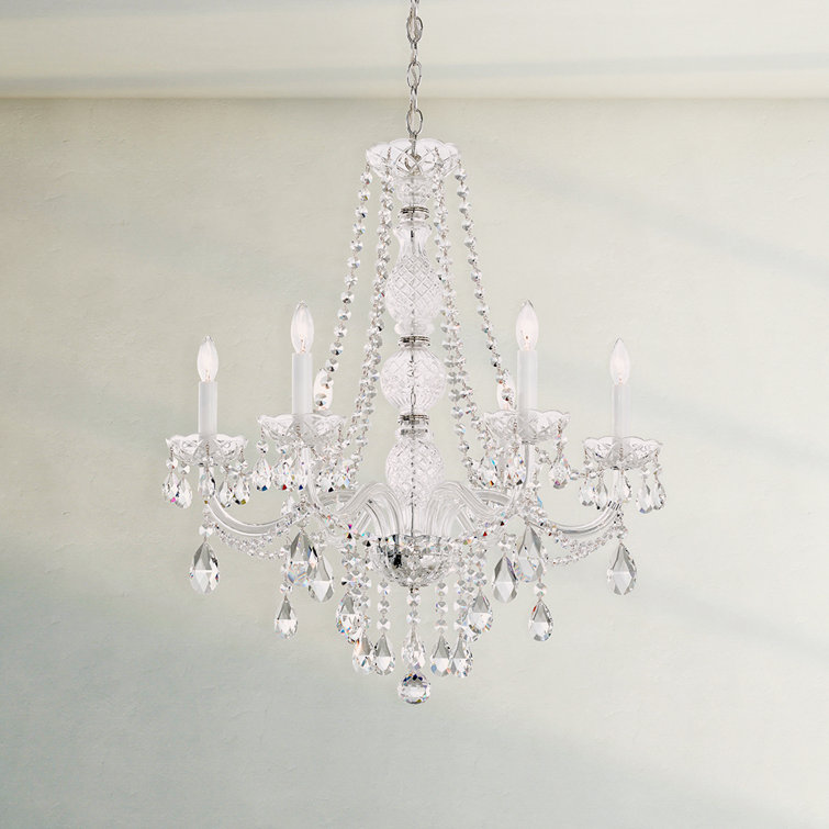 Elegant Polished Silver 6-Light Chandelier with Heritage Clear Crystal