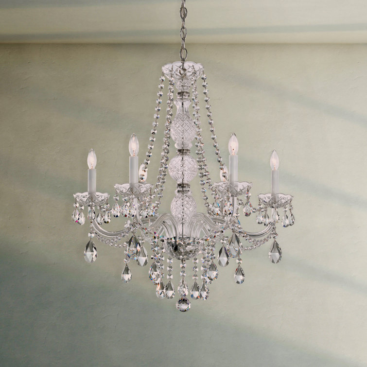 Elegant Polished Silver 6-Light Chandelier with Heritage Clear Crystal