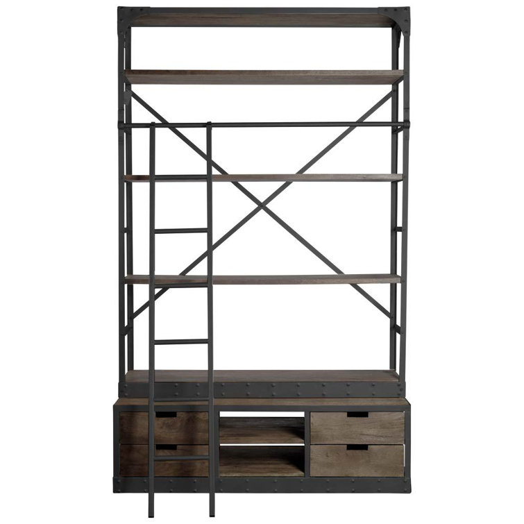 Brodie Dark Brown Wood Bookshelf with Sliding Ladder