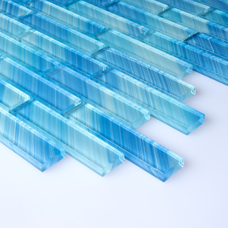 Light Blue Hand-Painted Rectangular Glass Mosaic Tile