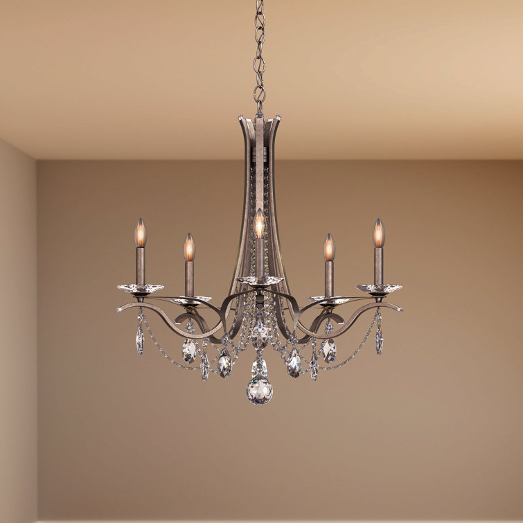 Antique Silver 5-Light Crystal Chandelier with Clear Heritage Crystals