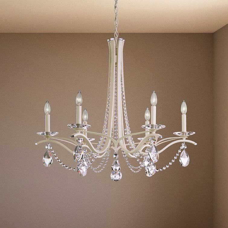 Elegant White and Clear Crystal 6-Light Traditional Chandelier