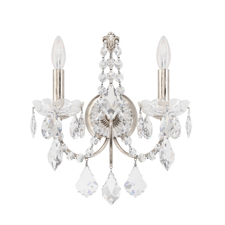 Antique Silver 2-Light Crystal Wall Sconce