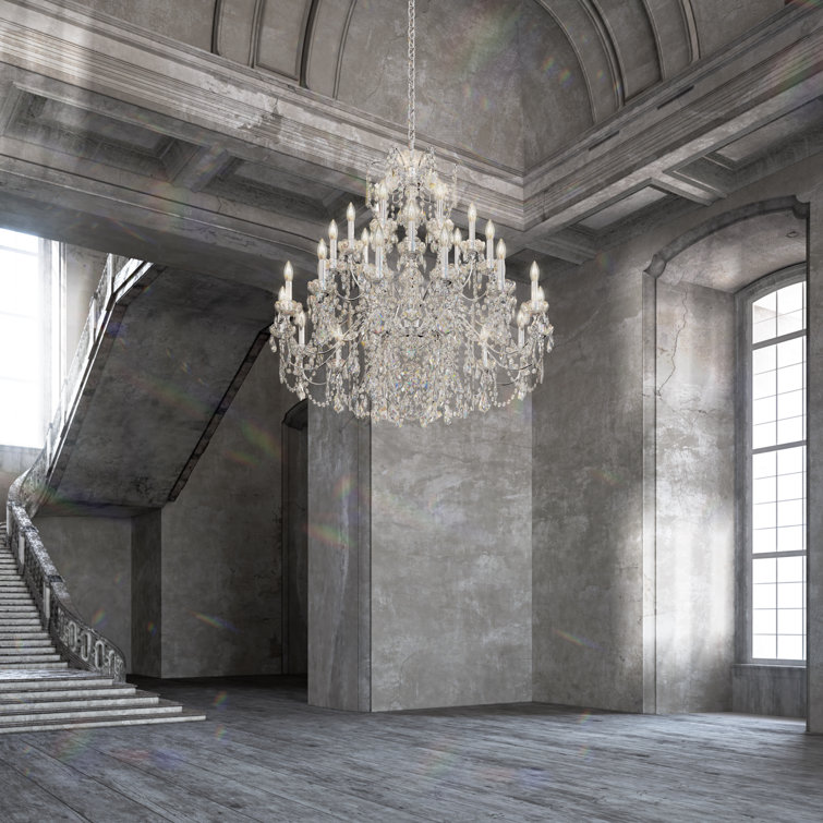 Antique Silver 28-Light Chandelier with Clear Heritage Crystal