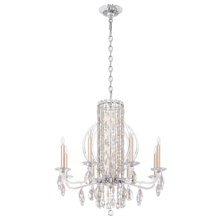 Antique Silver 8-Light Crystal Candle Chandelier