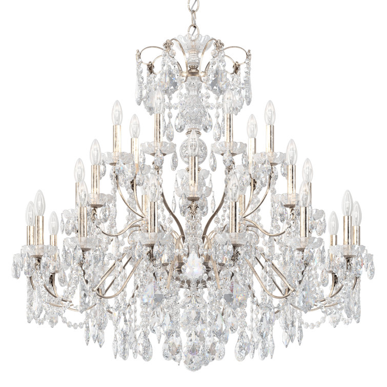 Antique Silver 28-Light Chandelier with Clear Heritage Crystal