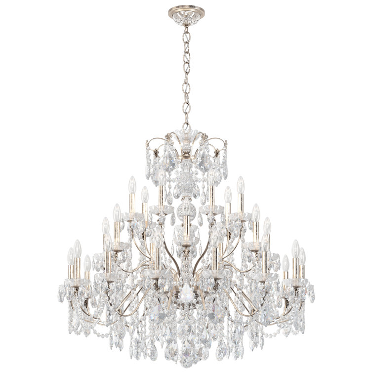 Antique Silver 28-Light Chandelier with Clear Heritage Crystal