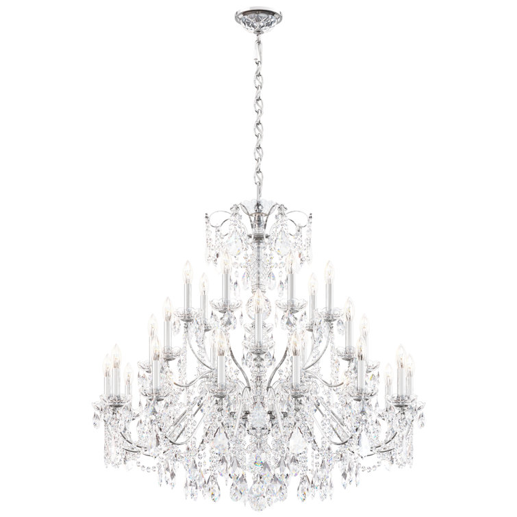 Polished Silver 28-Light Crystal Tiered Chandelier