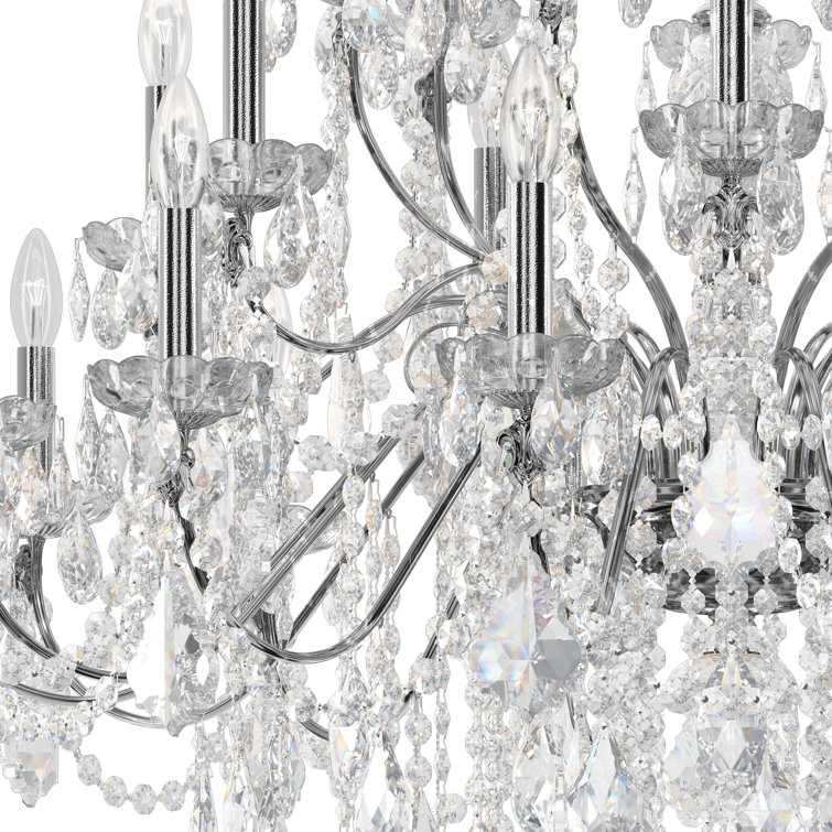 Polished Silver 28-Light Crystal Tiered Chandelier