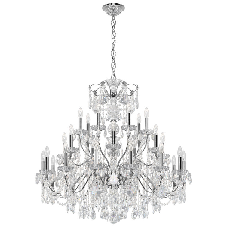 Polished Silver 28-Light Crystal Tiered Chandelier