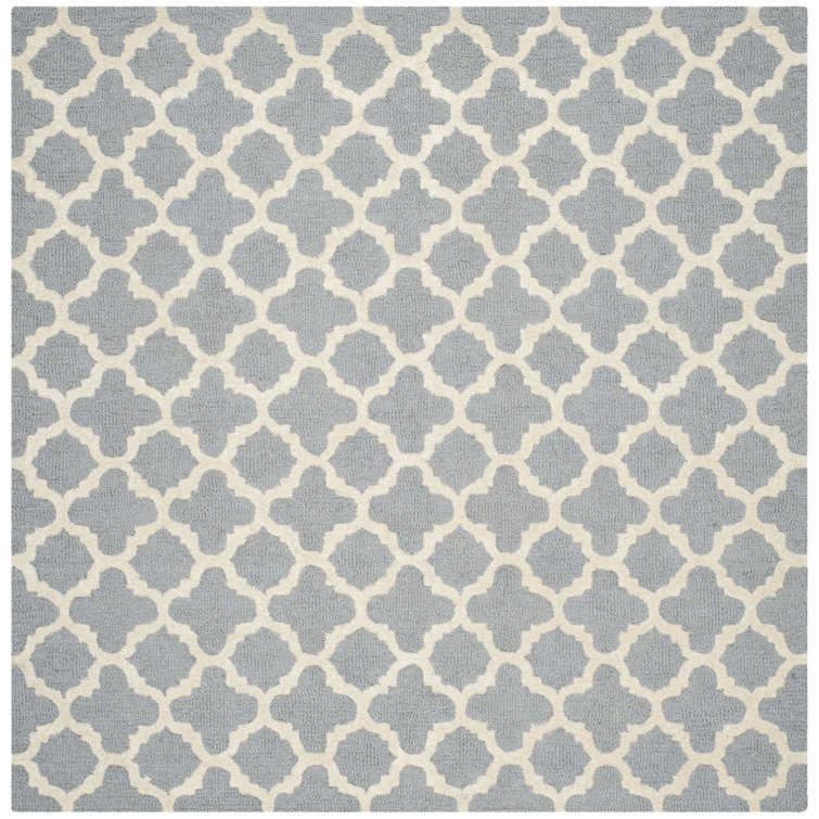Silver/Ivory Geometric Hand-Tufted Wool Area Rug 30" x 7"
