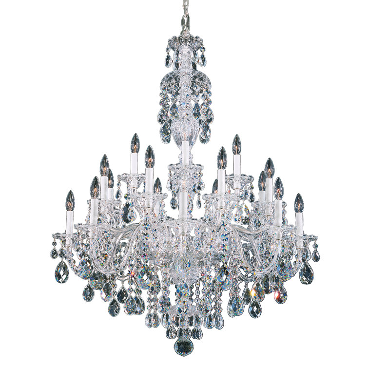 Sterling Polished Silver 20-Light Tiered Chandelier with Clear Heritage Crystal