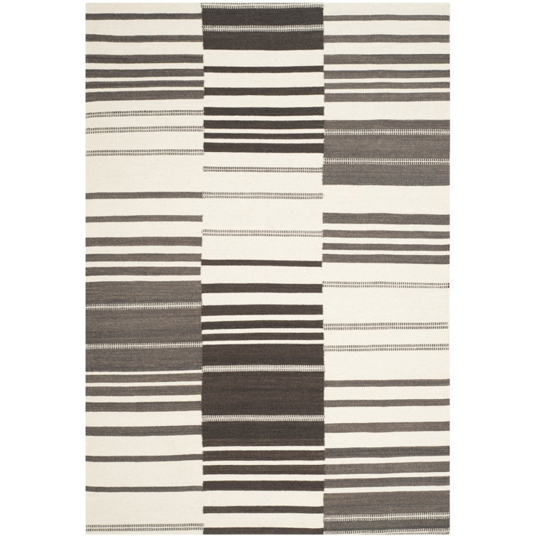 Handmade Dark Brown and Ivory Wool Flatweave Rug
