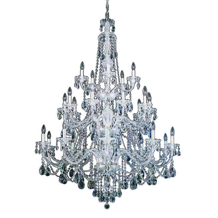 Grand Polished Silver 25-Light Crystal Chandelier