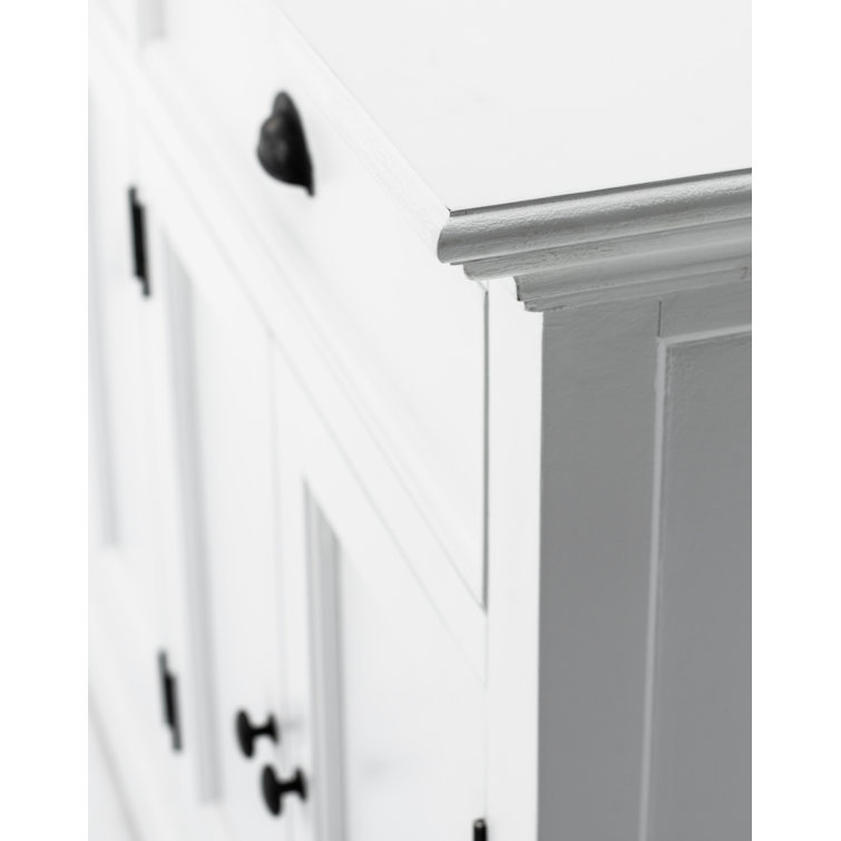 White Polished Wood China Cabinet with Adjustable Shelves