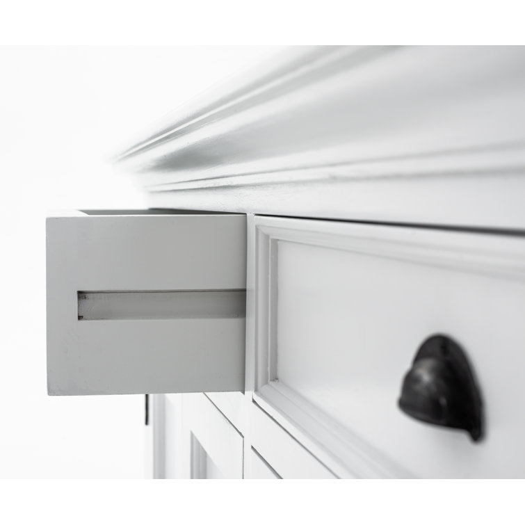 White Polished Wood China Cabinet with Adjustable Shelves