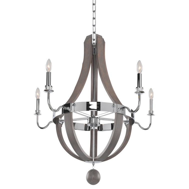Polished Chrome and Ash Wood 5-Light Empire Chandelier