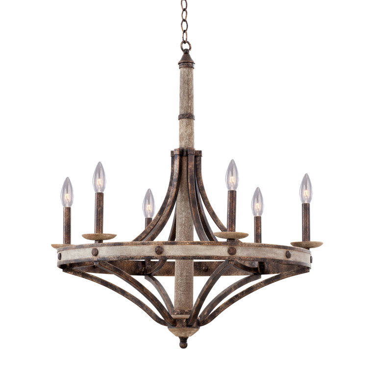 Rustic Bronze Wagon Wheel 6-Light Empire Chandelier
