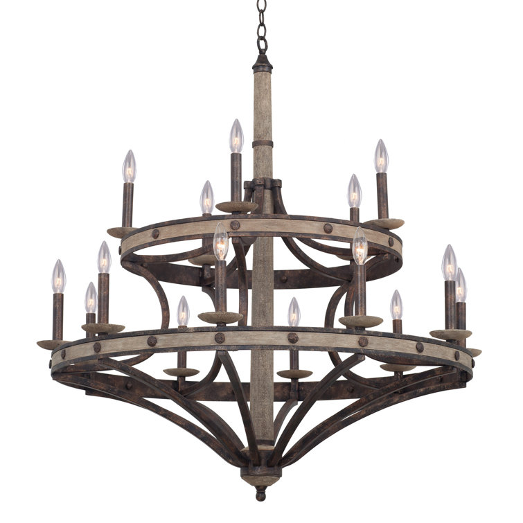 Florence Gold Farmhouse Coastal 15-Light Iron Chandelier