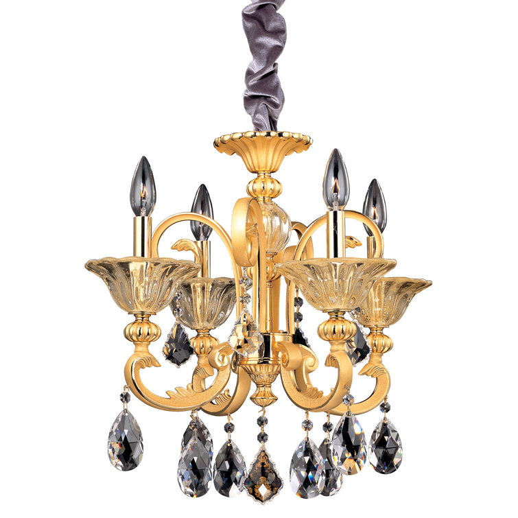 Mini Gold and Crystal 4-Light Chandelier