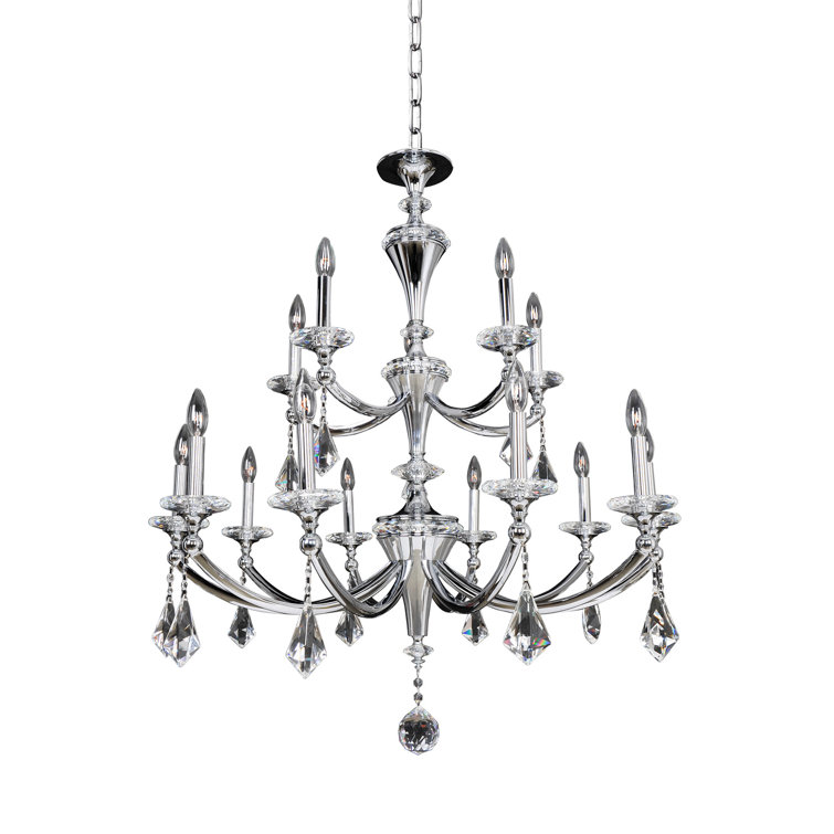 Floridia Chrome and Crystal 15-Light Candle Chandelier