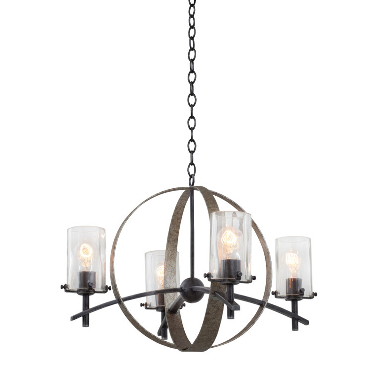 Vintage Iron Industrial 4-Light Globe Chandelier with Glass Shades