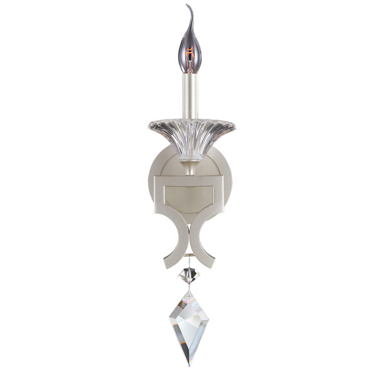 Tarnished Silver Dimmable Candle Wall Sconce with Crystal Accent